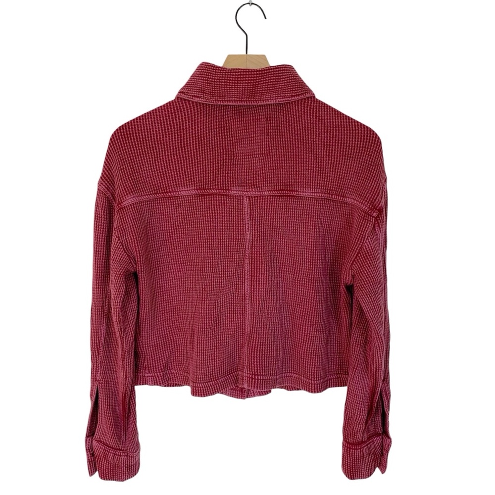 Bagatelle Burgundy Pigment Dyed Waffle Knit Thermal Shirt (Boho Indie Festival) - Picture 2 of 9
